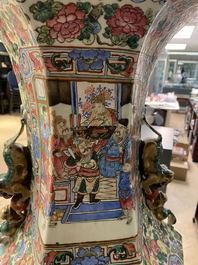 A large Chinese hexagonal famille rose vase, 19th C.